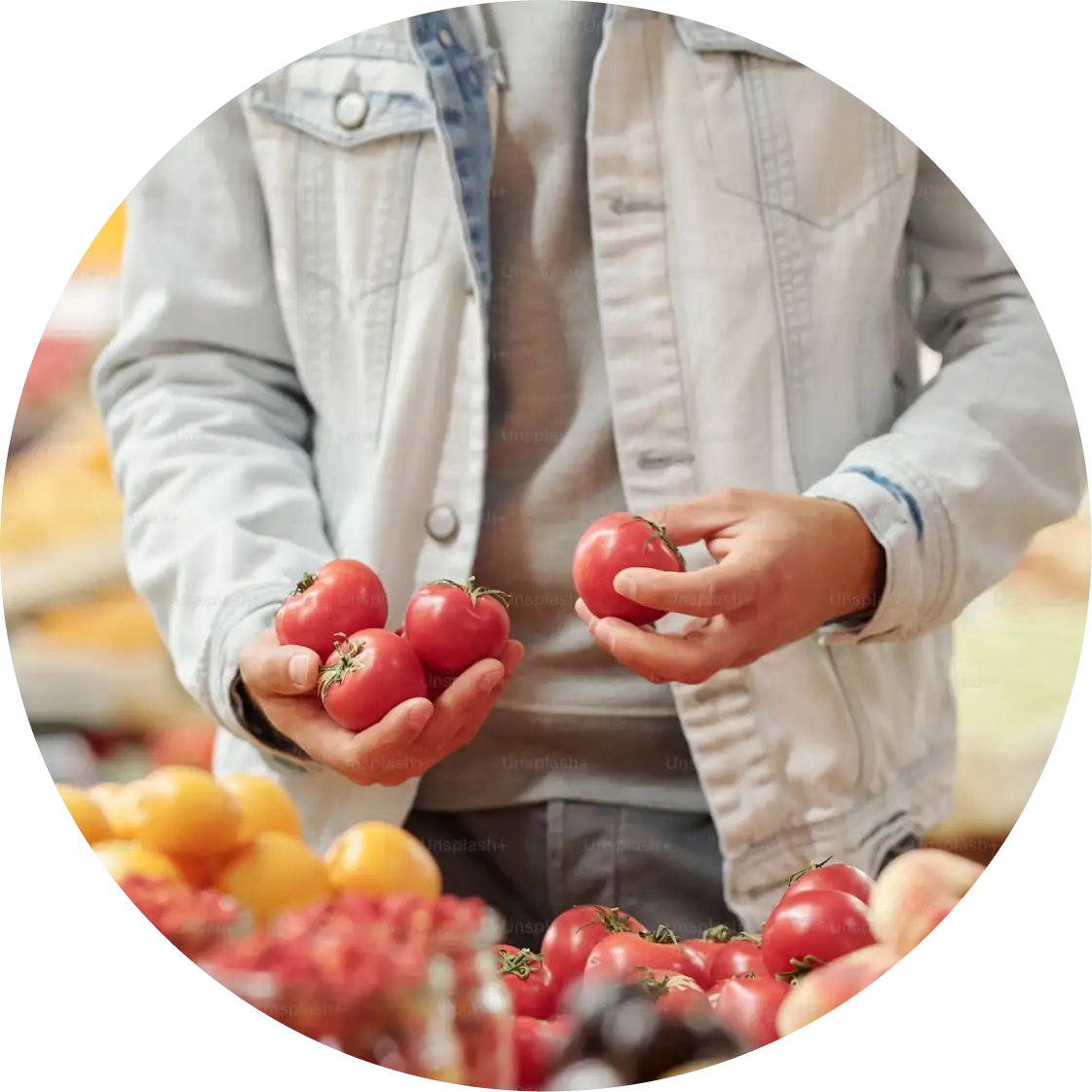 Photo of a shopping for tomatoes at a grocery store